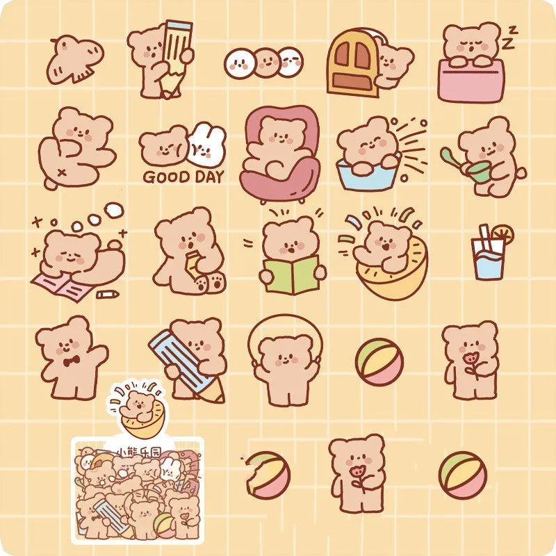 Morning Foam PET sticker pack with 40 pieces in bear and rabbit styles on a white background
