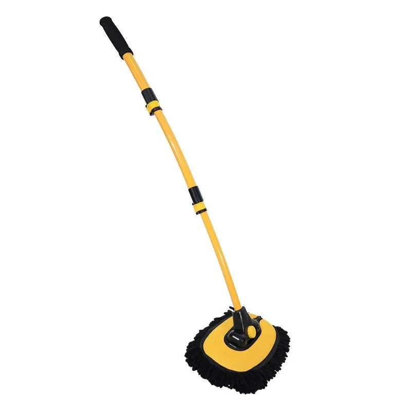 Telescopic curved rod car cleaning brush with aluminium chenille head in yellow and blue colour options