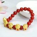 Natural red agate bracelet with carved five blessing dragon motif, 8mm bead size
