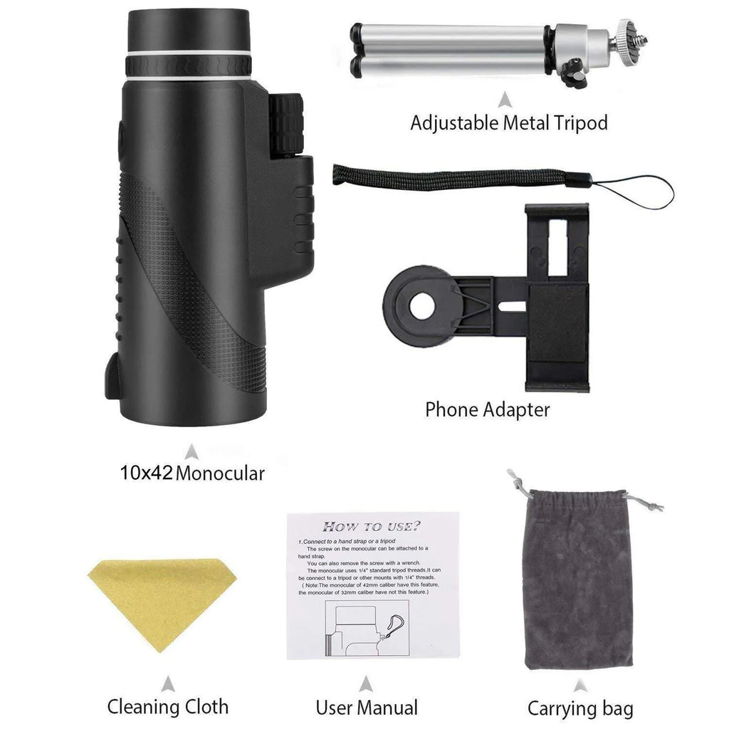 Black 40x60 smartphone monocular telescope with mounting adapter on a phone for HD observation.
