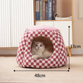 Closed cat kennel in green made from drawing flannel with PP cotton filling, 48 x 48 cm size, for cats up to 7 kg