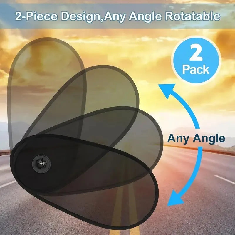 Black breathable car window shades with suction cups stretched across vehicle side window