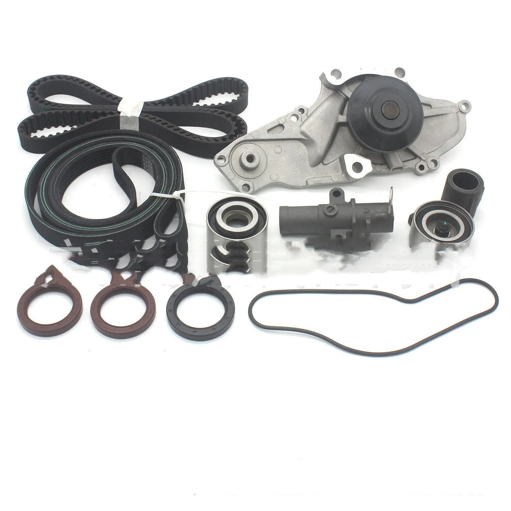 Truck engine belt and water pump replacement assembly kit with metal components