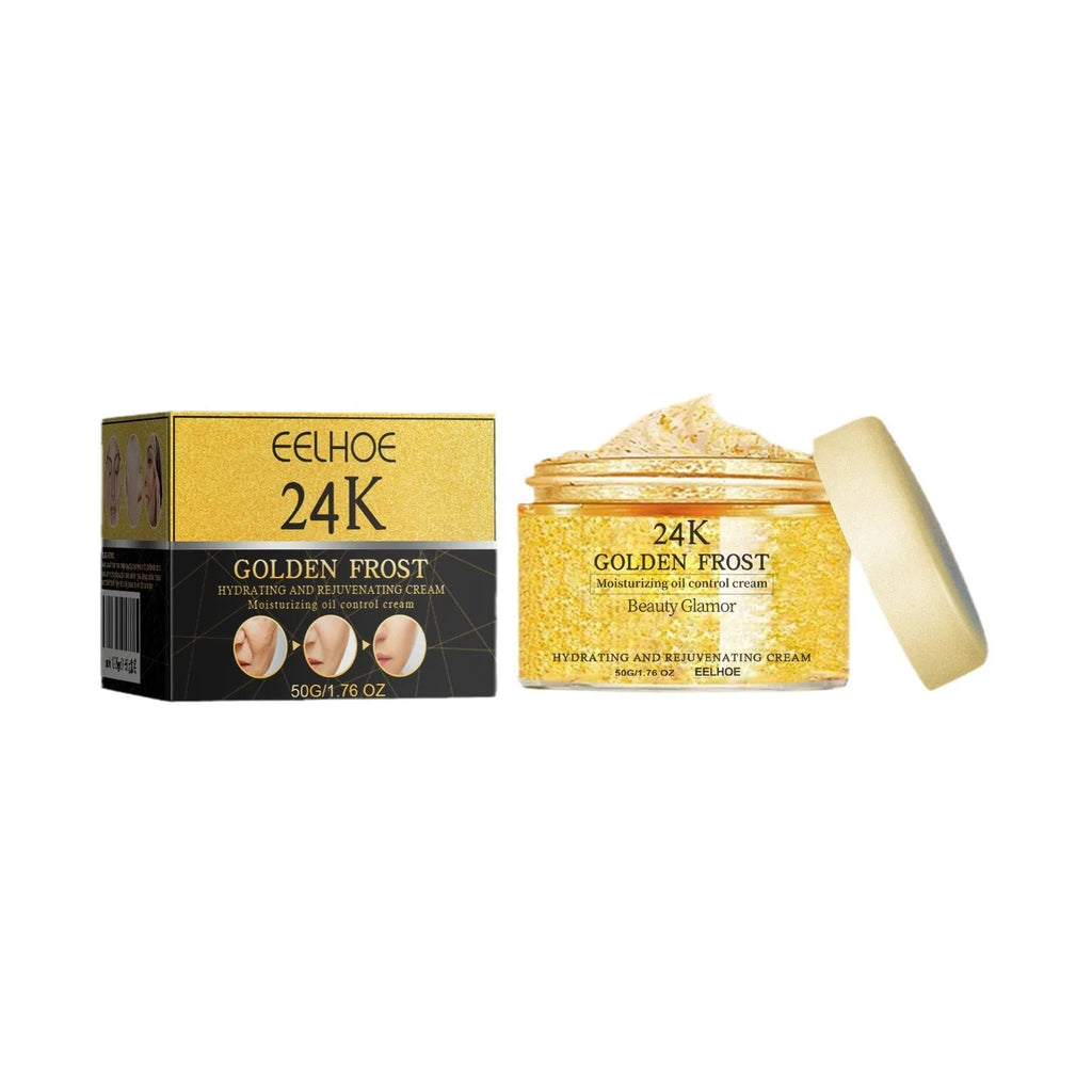 24K gold facial skin cream in 50g box with anti-ageing ingredients Oligopeptide-1 and Retinol