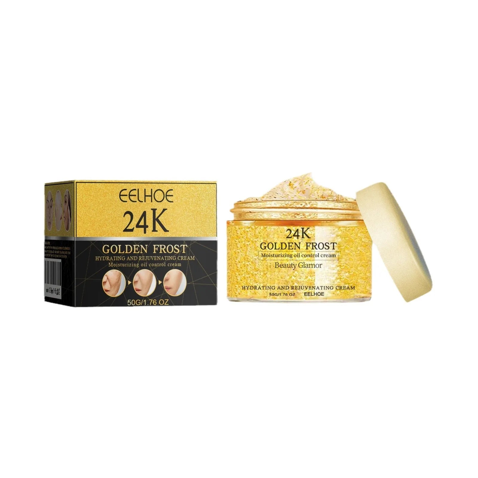 24K gold facial skin cream in 50g box with anti-ageing ingredients Oligopeptide-1 and Retinol
