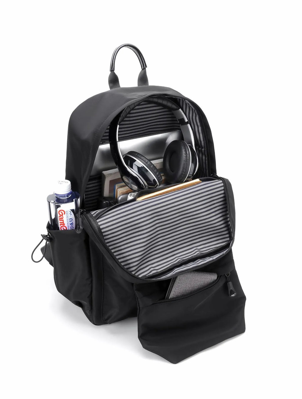 Blue Oxford cloth student backpack with anti-theft design and USB charging port, side view