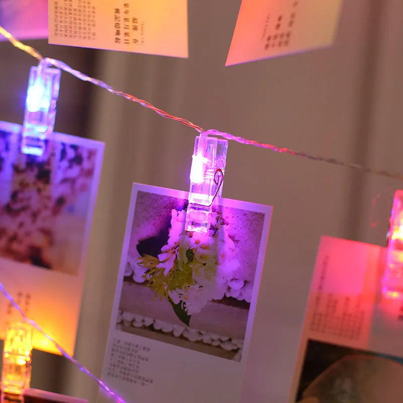 LED decorative clip light string with heart-shaped plastic clips spaced 15cm apart