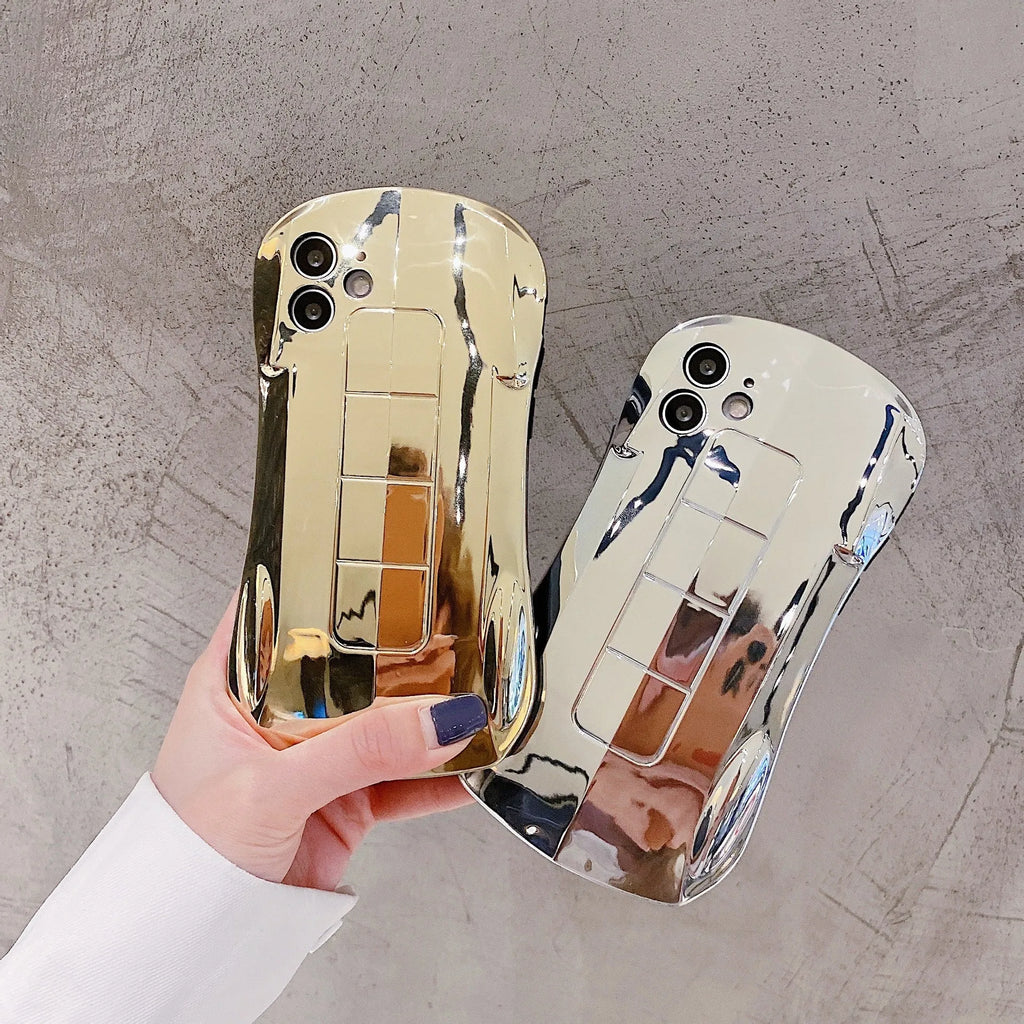 Sports car design TPU phone case in gold or silver for iPhone models, back cover style.