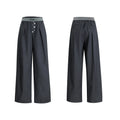 Straight-leg high-waisted casual trousers with button open line detail in black and grey colours