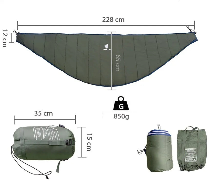 Green waterproof camping hammock in 20D380T nylon grid cloth, 228 x 65cm single portable folding outdoor leisure hammock