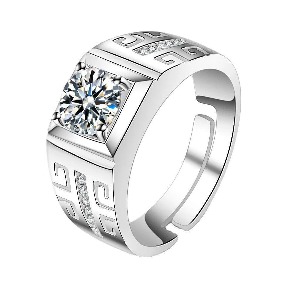 Men's adjustable copper ring with large square diamond design in gold colour finish