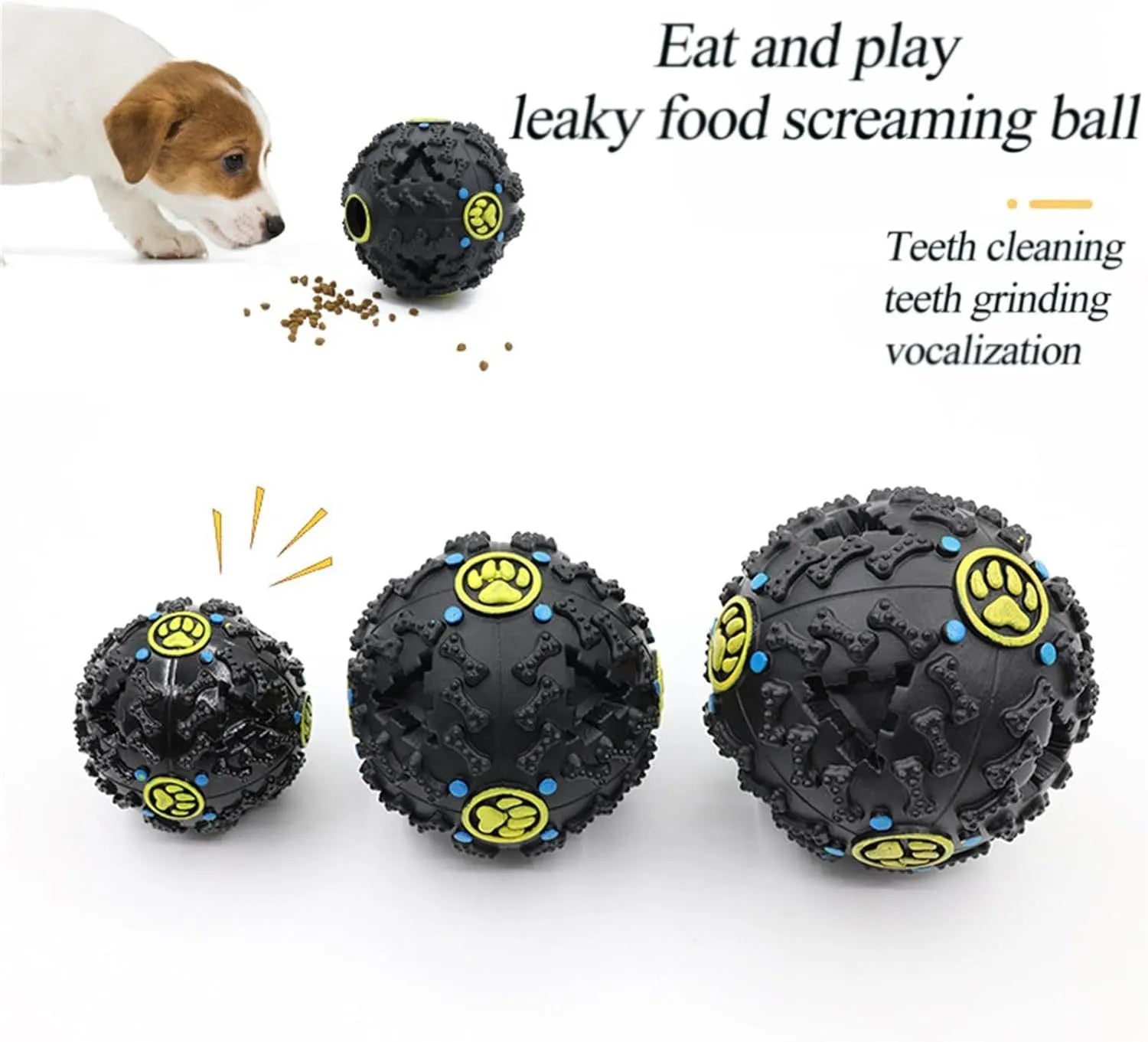 Interactive wiggly giggle dog toy – bite resistant TPU ball with meteorite bumps, available in 3 sizes (75mm, 90mm, 120mm)