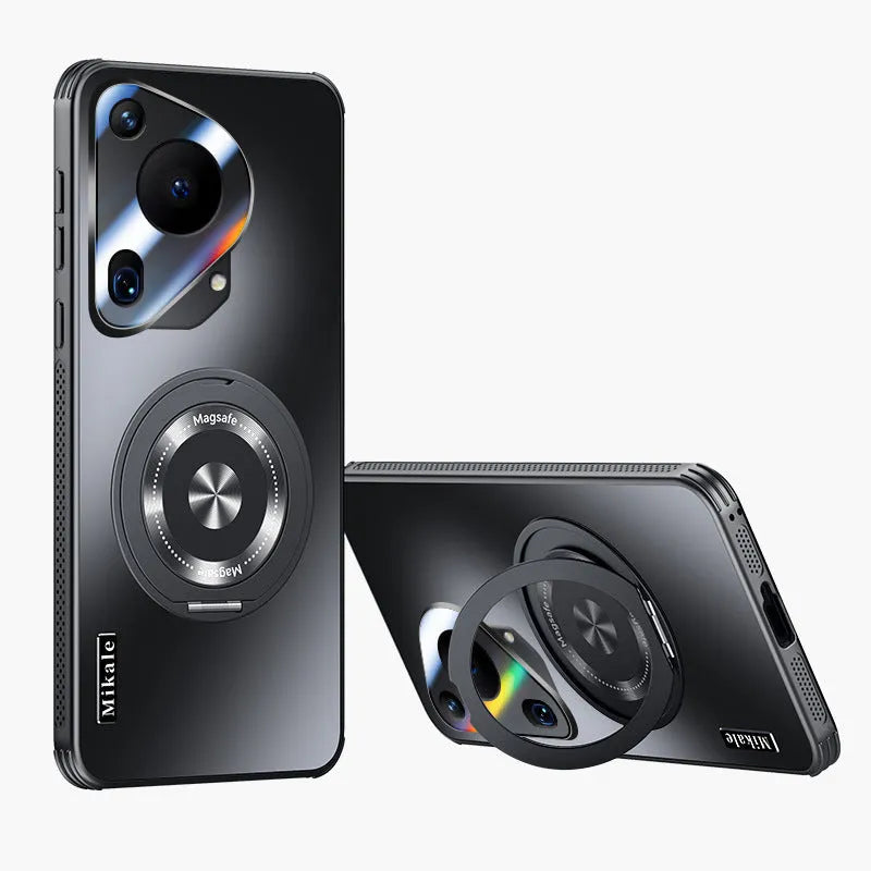 Cooling metal magnetic suction rotating bracket phone case for Glory in Graphite Black with frosted finish