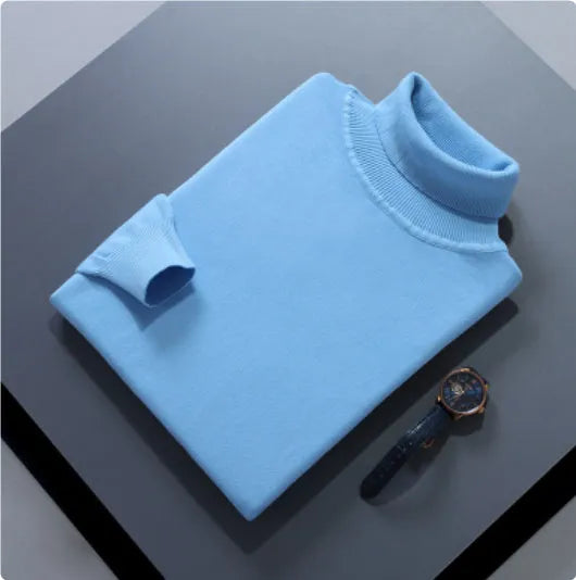 High lapel solid colour casual pullover sweater in beige with long sleeves and loose fit.