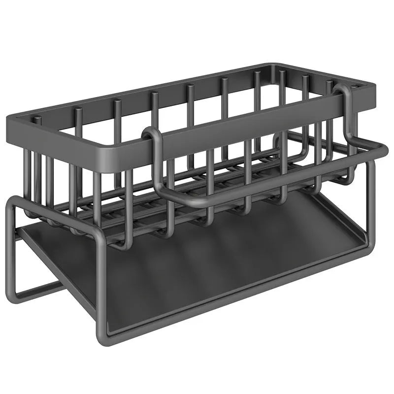 Kitchen sink rag draining rack in carbon steel with three colour options placed beside sink
