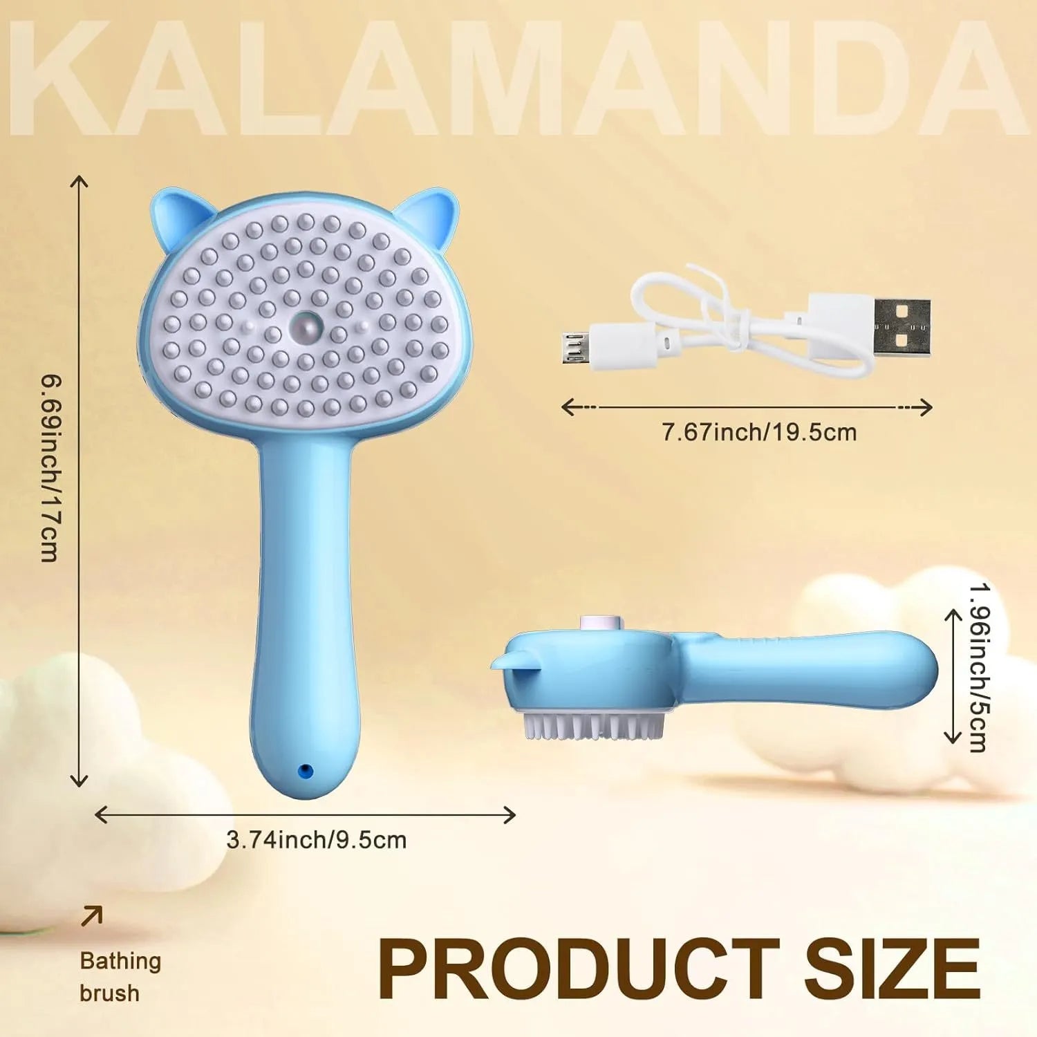 Cat steam brush with ergonomic handle and release button in blue colour option