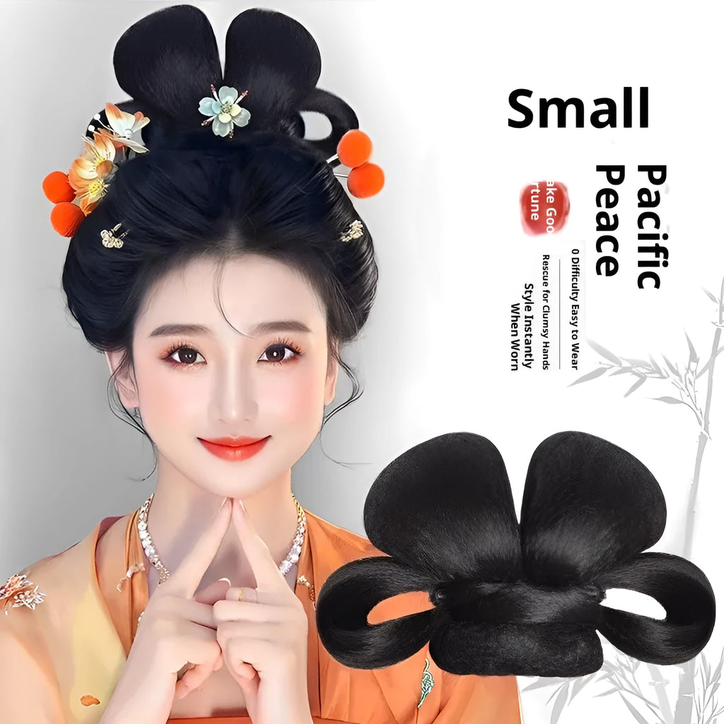 Ancient style lazy one-step hairpin hair bun piece in high temperature silk with pad package options and bow hair clip