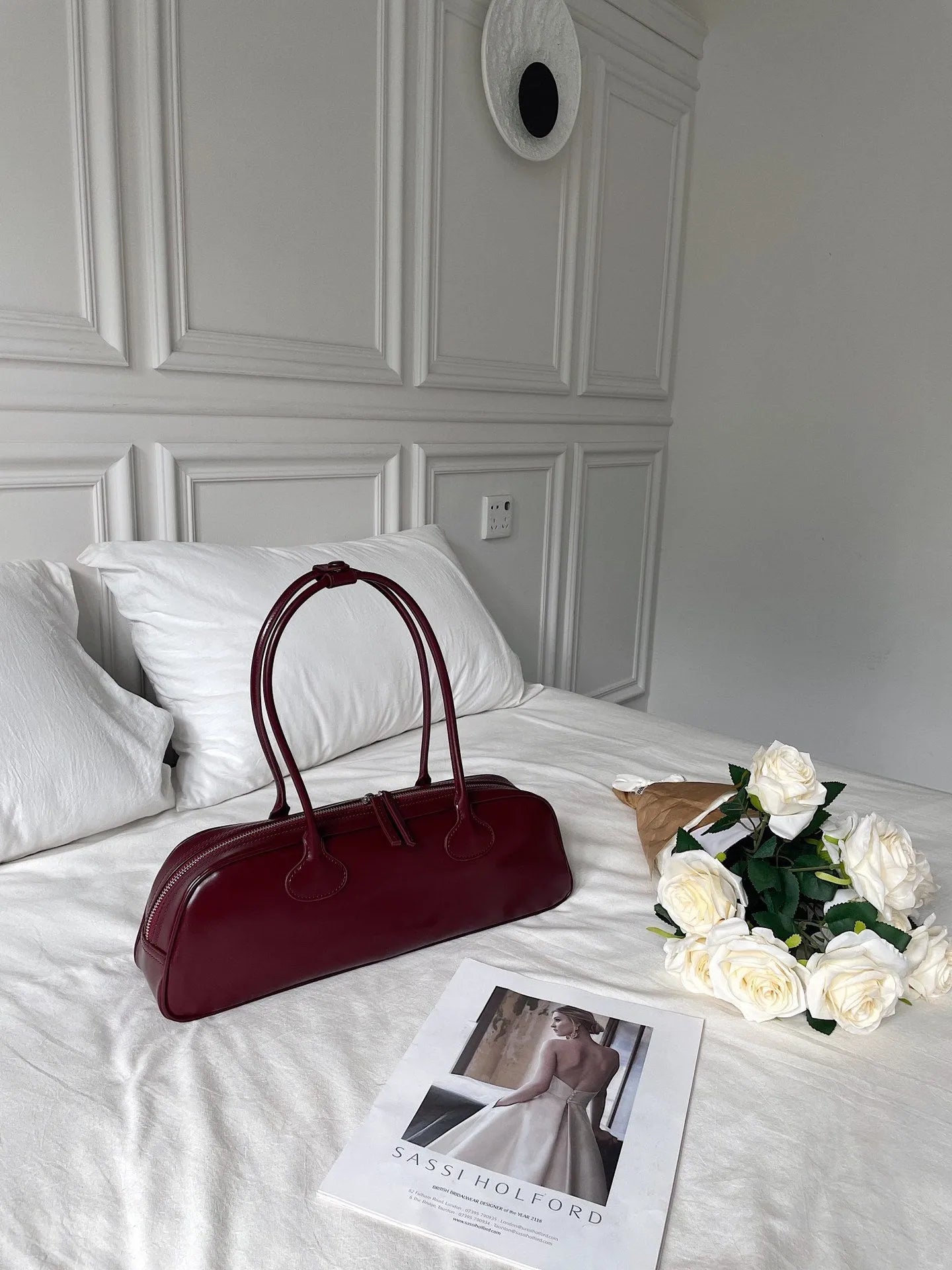 Women's genuine cowhide leather single-shoulder bag oval shape 41x9x14cm brown brownie brown colour open pocket retro style