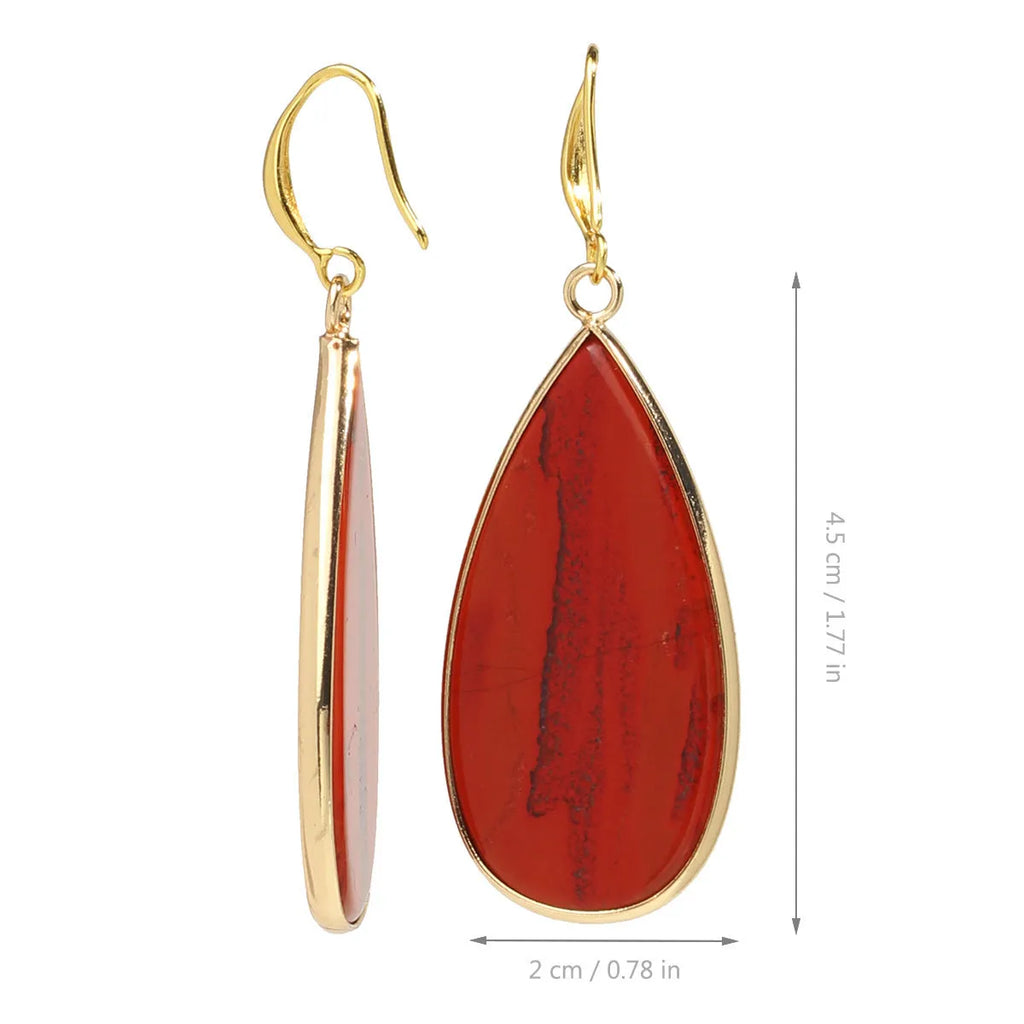 Handmade vintage long water drop earrings in Tigereye stone with textured details