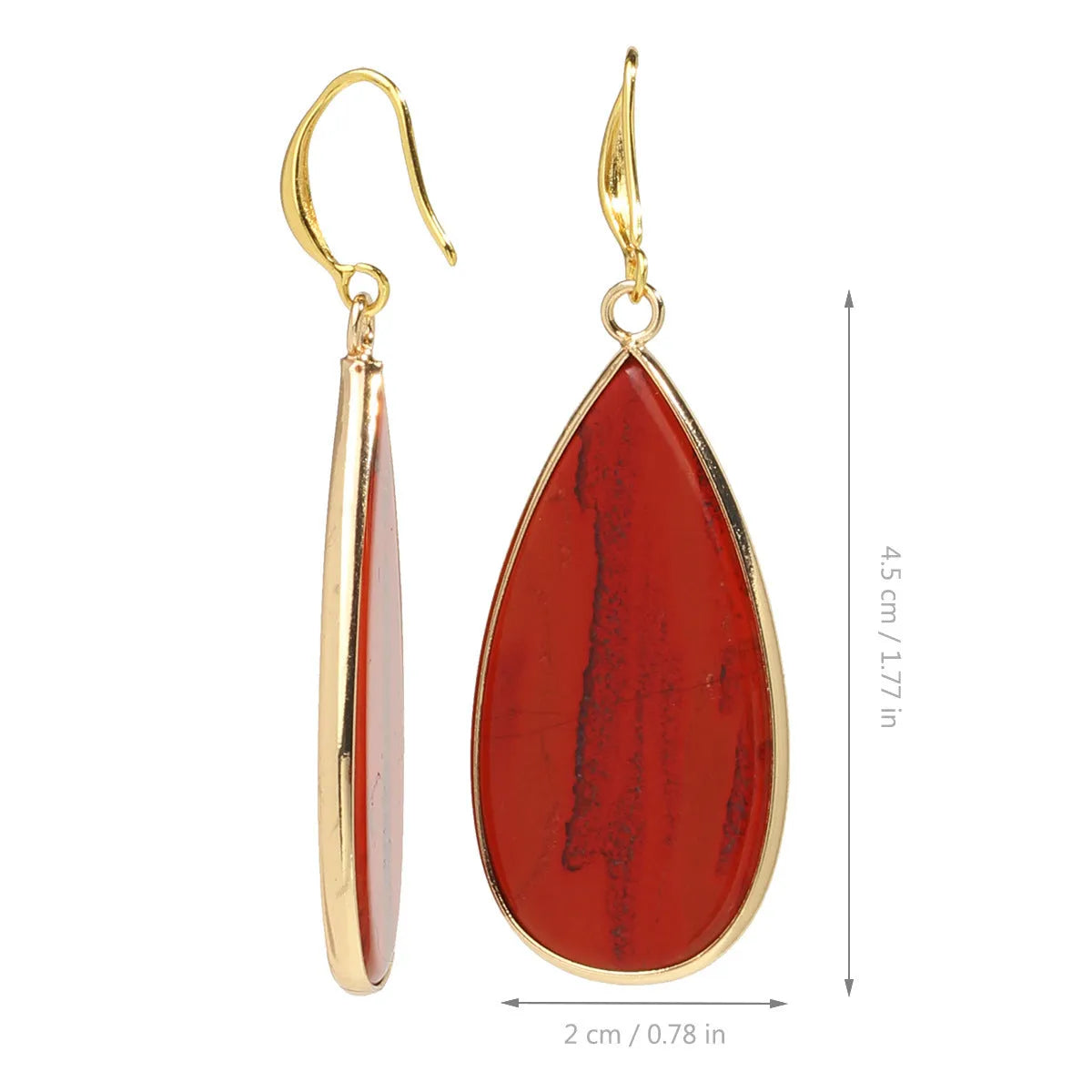 Handmade vintage long water drop earrings in Tigereye stone with textured details