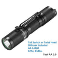 Lumintop Tool AA2.0 black aluminium compact flashlight with magnetic tail cap and battery
