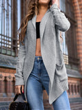 Women's grey cardigan coat with pockets showing loose street fashion style