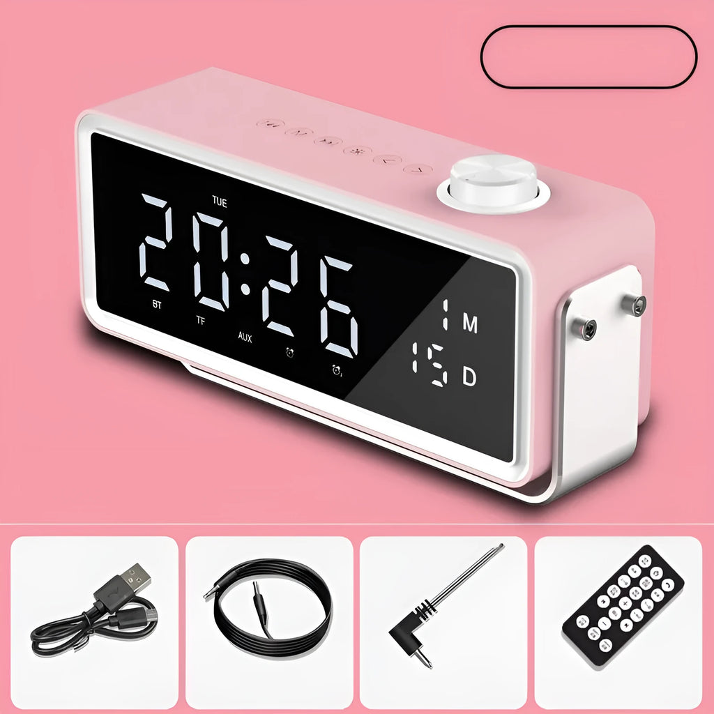 K5 smart alarm clock speaker with dual speakers and bass diaphragm in black