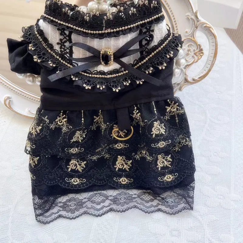 Golden gothic princess skirt pet clothing for small dogs and cats with polyester construction