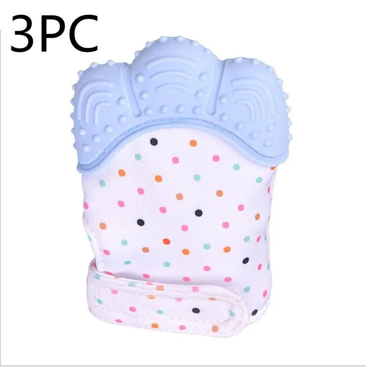 Silicone baby teether glove with Velcro strap in blue colour