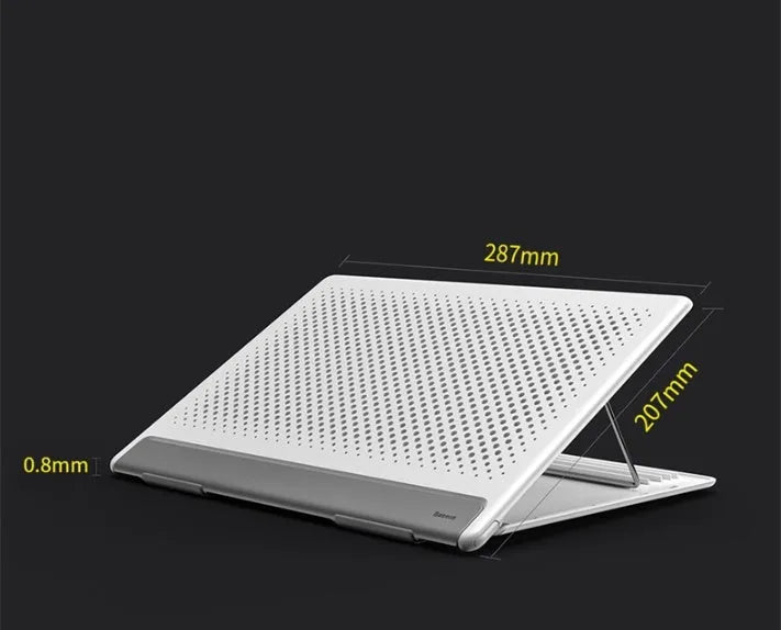 Portable alloy notebook stand for laptops under 16 inches, slim 0.8mm design in black colour