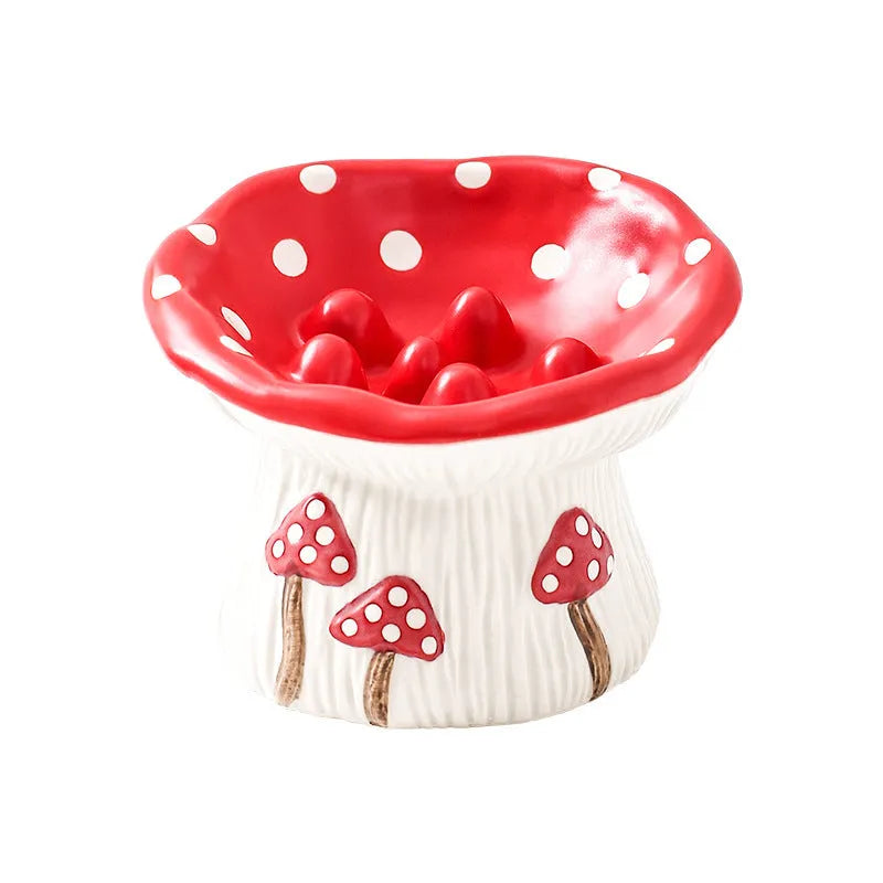 Creative mushroom modelling tall pet bowl for cat and dog food and water feeding