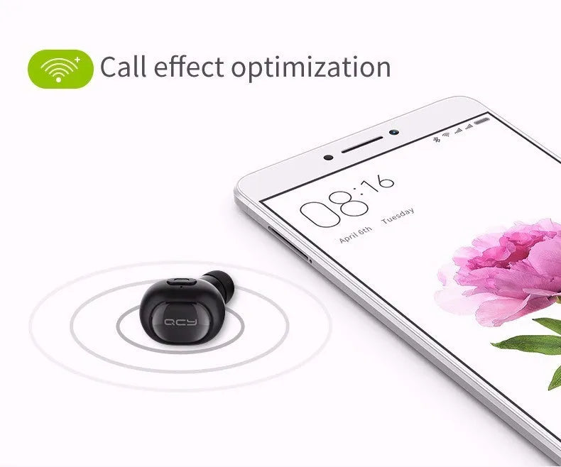 QCY Q26 black single-ear Bluetooth headset with microphone, USB cable and three earplugs