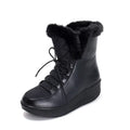 Women's black lace-up winter boots with 3cm platform and water-resistant PU leather