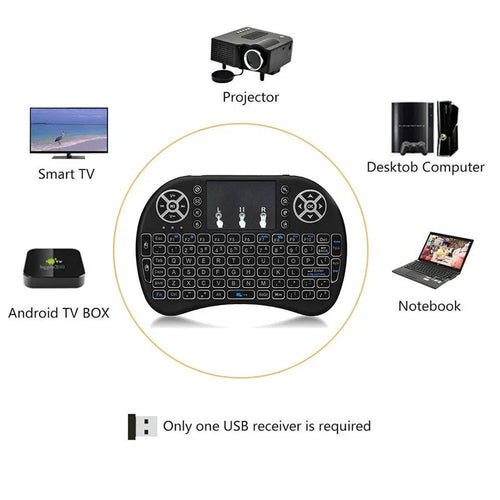 2.4G wireless mini keyboard with touchpad in black, 14.6 x 97.5 x 19 mm