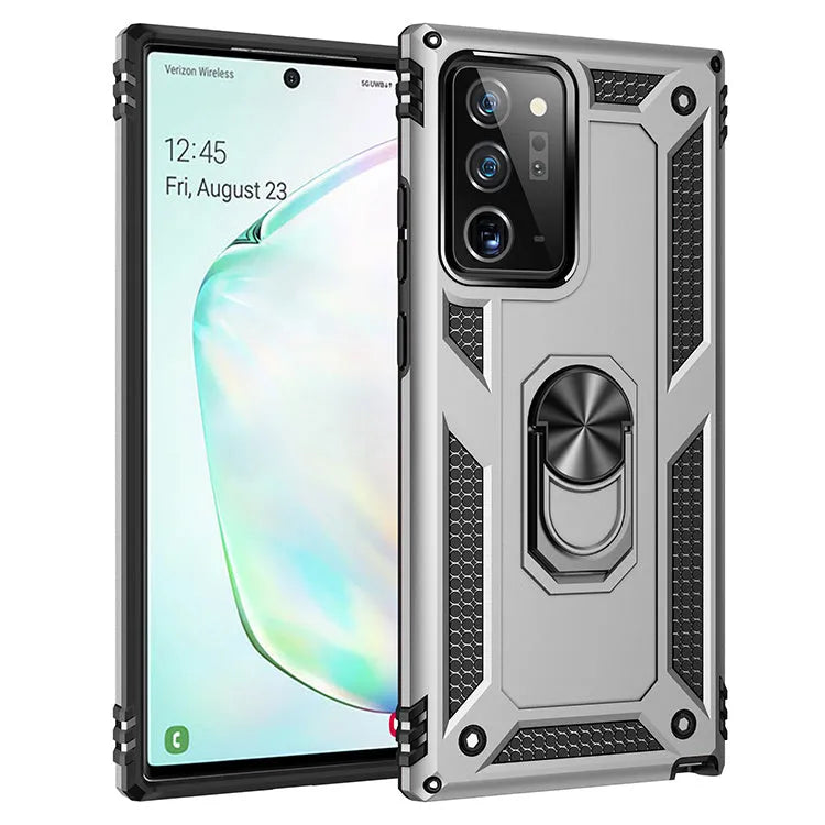 Samsung Note20+ magnetic phone protective cover in black with TPU+PC dual-layer military armour and frosted finish