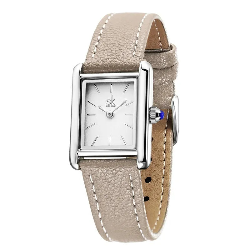 Women's retro small square quartz watch with 7.5mm thin case and four colour choices