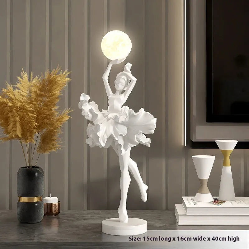 Small modern resin night lamp ornament with USB charging cable in black gold, white, pink, or light blue.