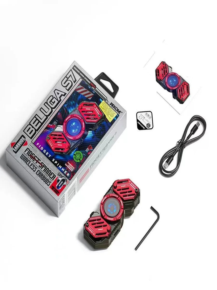 Zinc alloy Bluetooth earphones S7 in red with noise reduction and subwoofer stereo