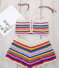 Women's colour striped handmade bikini in red suit, mercerised cotton and acrylic with cotton lining, sizes S M L