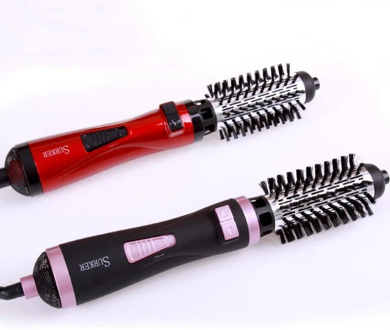 Red EU professional 2-in-1 hair dryer rotary brush with 3-speed temperature control and rotating cord