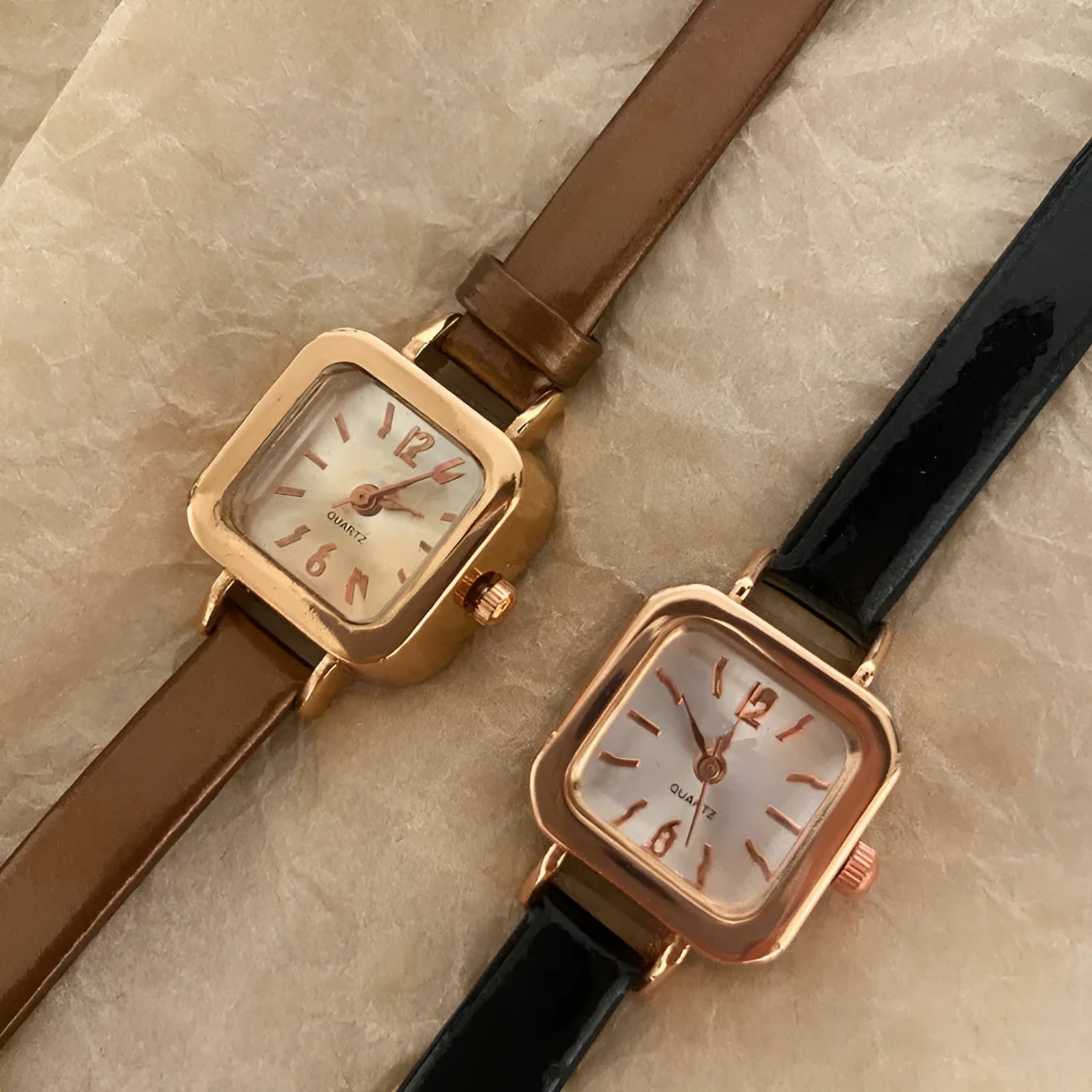 Women's retro fashion watch with 10mm thick alloy case in black, white, pink or brown colours