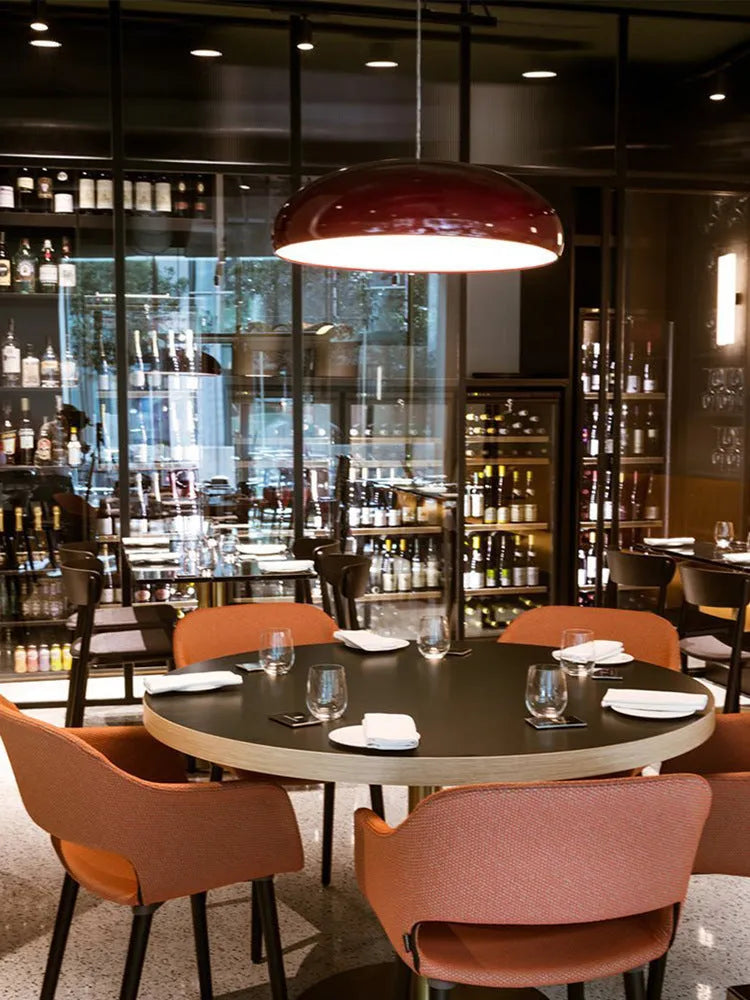 Danish-style orange restaurant pendant lamp with adjustable height iron construction