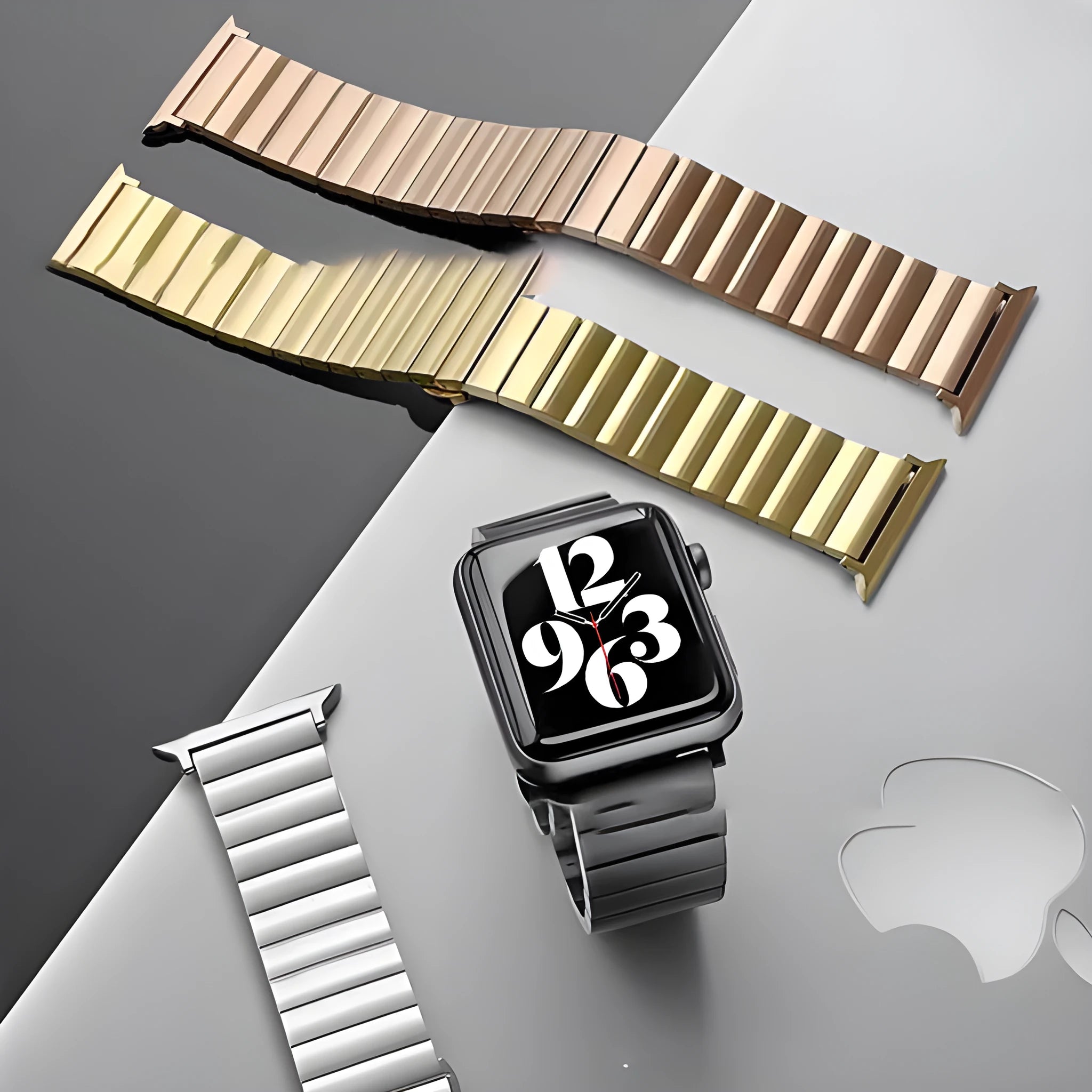 Stainless steel watch band with bamboo bow buckle and butterfly button for iwatch, silver finish