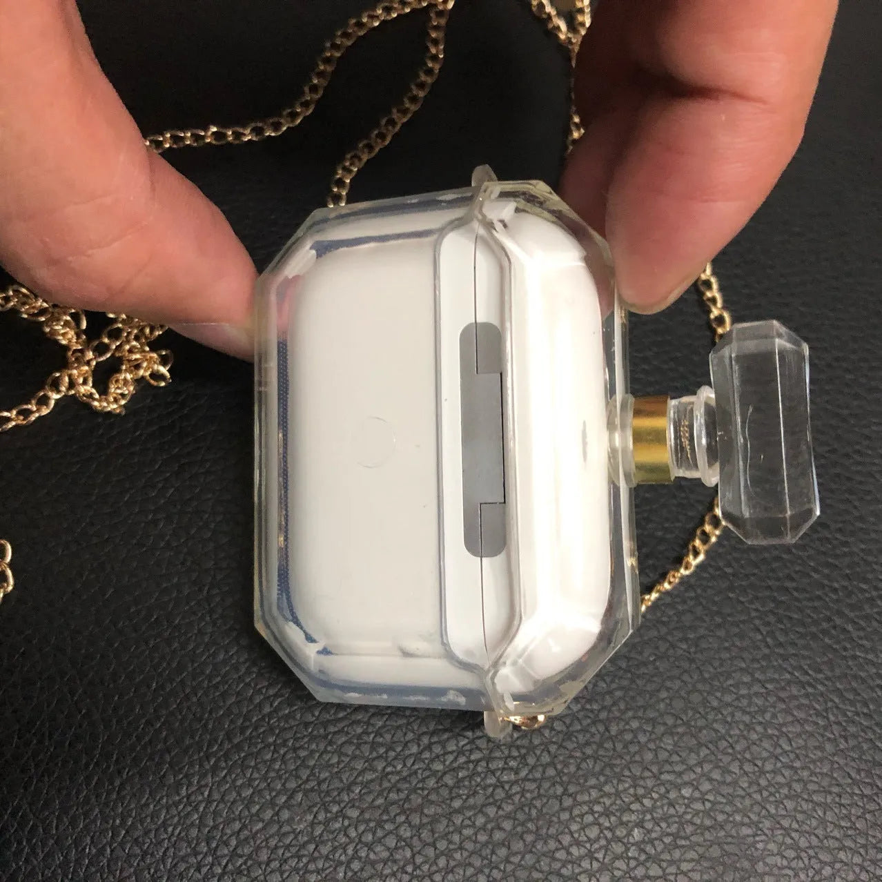 White soft silicone perfume bottle design case for Apple AirPods Pro and AirPods 3 charging box.