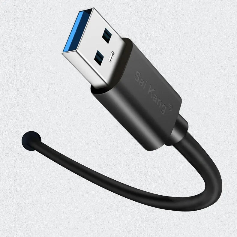 Black USB 3.0 and 2.0 male to female extension cable showing connector details and length options
