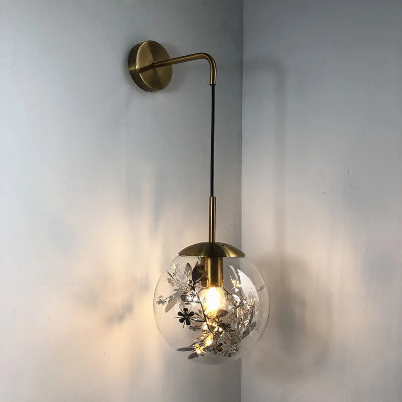 Modern glass wall lamp in gold or silver finish with LED light source