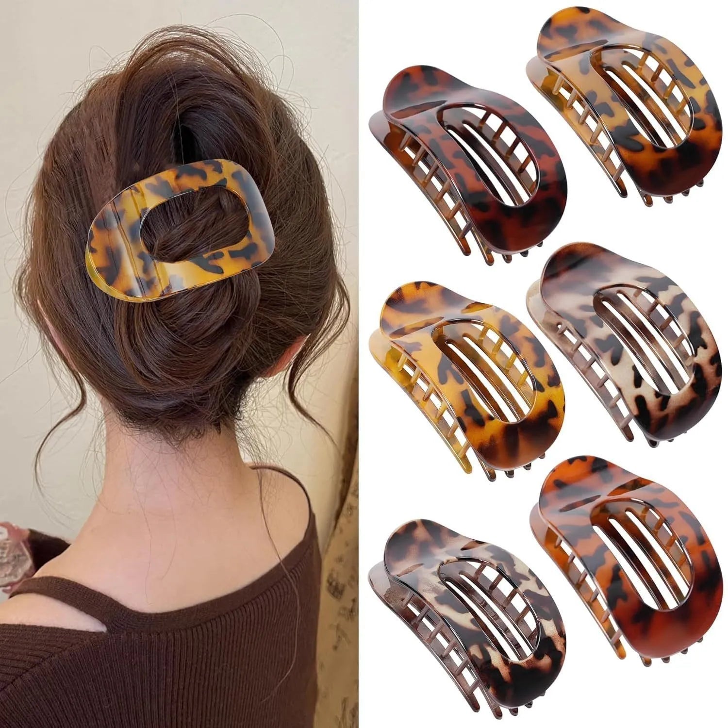 Six rose red hexagonal plastic hair clips with frosted grip, each in a separate clear OPP bag.
