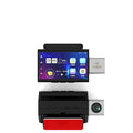 4G tachograph car dash cam with front and rear cameras, black plastic housing, touch screen display