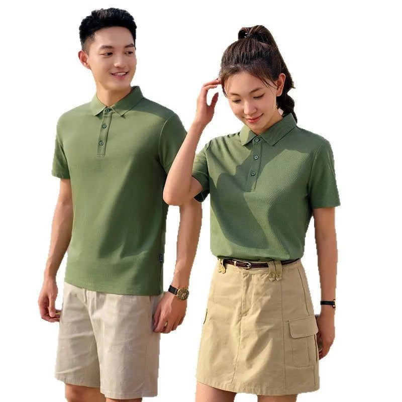 Customised flocking solid colour combed cotton short sleeve business shirt in white, black, and navy blue