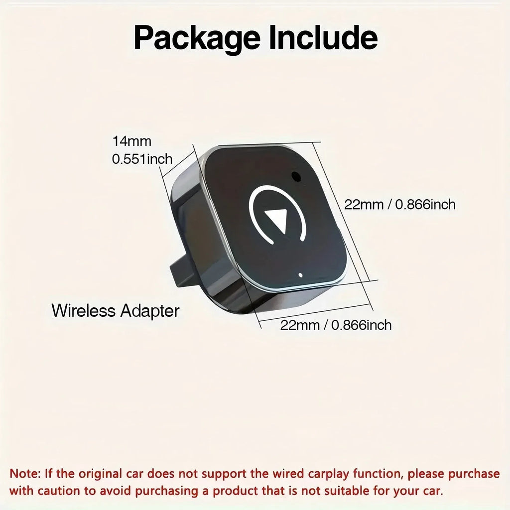 Black wired-to-wireless CarPlay box with USB adapter made from ABS and PC materials